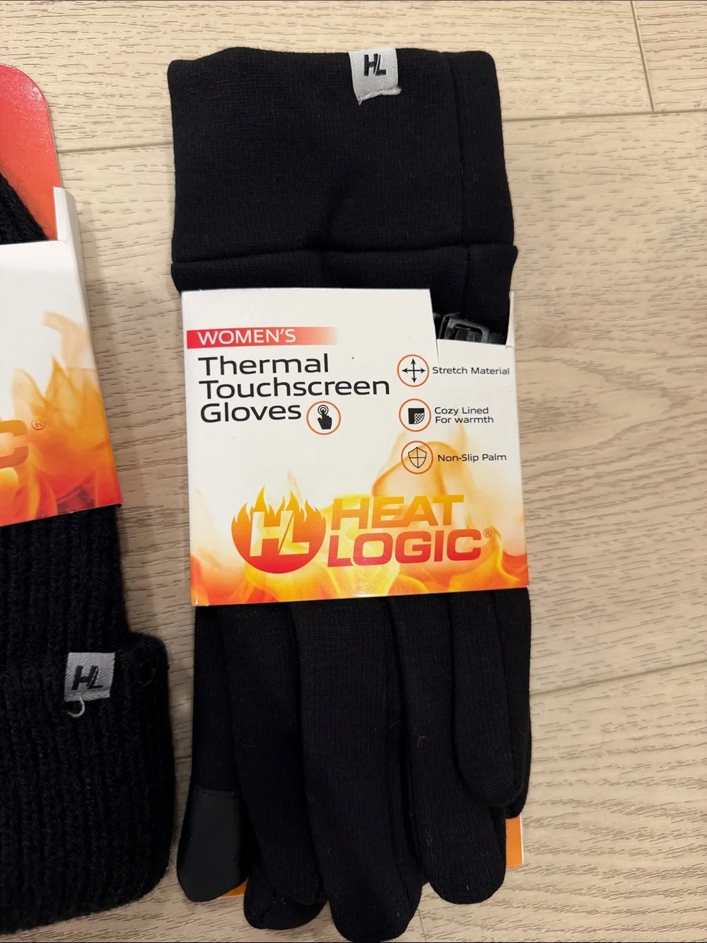 Black Thermal Knit Hat and Touchscreen Gloves Set